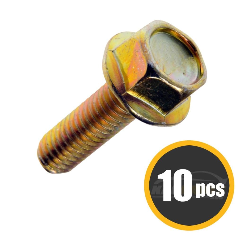 Multi Purpose Flange Hex Head Bolts M6 1 0 10 Pieces Alloy Steel Yellow Zinc Finish Gold 9 Grade Coarse Thread Rlx Wop 459220