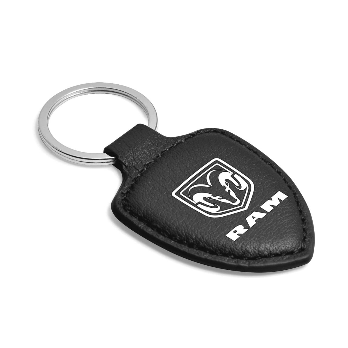 Ram Logo Soft Real Black Leather Shield Style Key Chain Genuine Modern Unisex Keychain 3 75 In Length