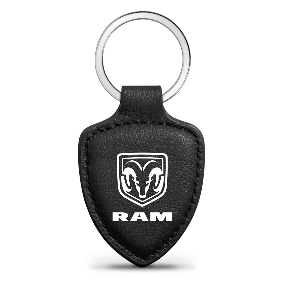 Ram Logo Soft Real Black Leather Shield Style Key Chain Genuine Modern Unisex Keychain 3 75 In Length