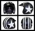 Woljay 3 4 Open Face Helmet Motorcycle Flat With Rebel Black White Star Graphic M