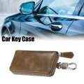 Uxcell Leather Car Key Fob Case Holder Smart Keychain Protector Cover With Metal Hook Universal For Men And Women Khaki