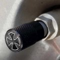 Vivid Black Anodized Billet Aluminum Tire Valve Stem Dust Caps Set Of 4 White Iron Maltese Cross Logo Universal Fit For Cars