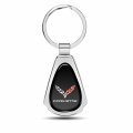 Ipick Image Black Dome Chrome Metal Teardrop Logo Key Chain Official Licensed For Chevrolet Corvette C7