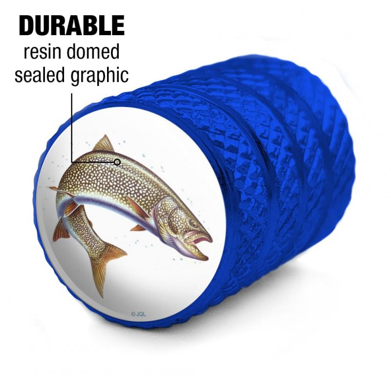 Lake Trout Fishing Valve Stem Caps For Tire Rim Wheel Aluminum Blue