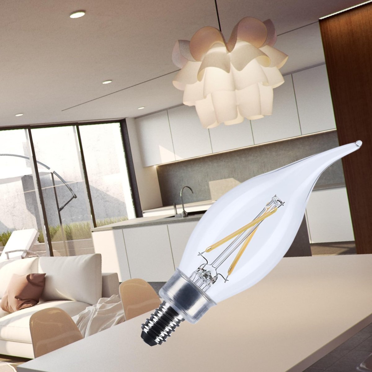 Satco 5 5w Ca10 Led Light Bulb 3500k Neutral White 500 Lumens Clear Flame Tip 300 Degree Beam E12 Candelabra Base 92 Cri