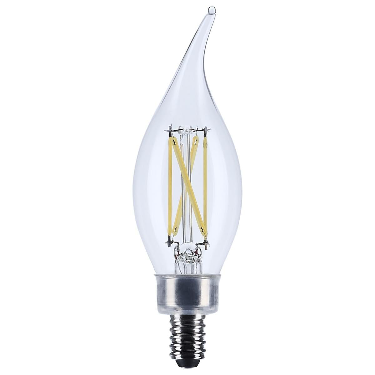 Satco 5 5w Ca10 Led Light Bulb 3500k Neutral White 500 Lumens Clear Flame Tip 300 Degree Beam E12 Candelabra Base 92 Cri