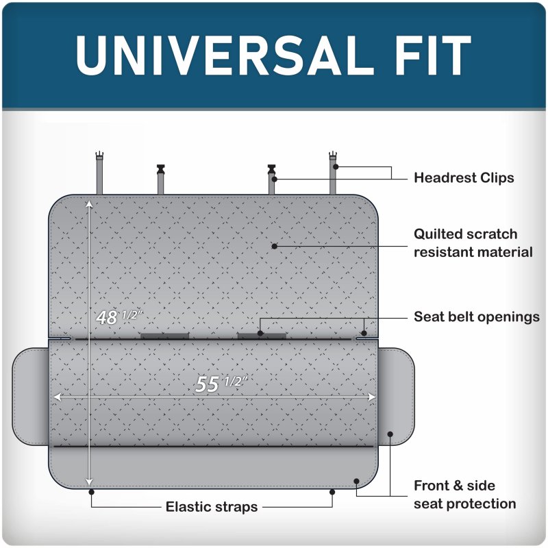 Black Quilted Rear Seat Pet Protector Universal Fit Polyester Cover 5 In X 48 5 40601adc