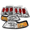 Pair Of Headlights Assembly And Chrome Altezza Style Tail Lights For Mustang 1999-2004 Driver Passenger Side Housing Amber 