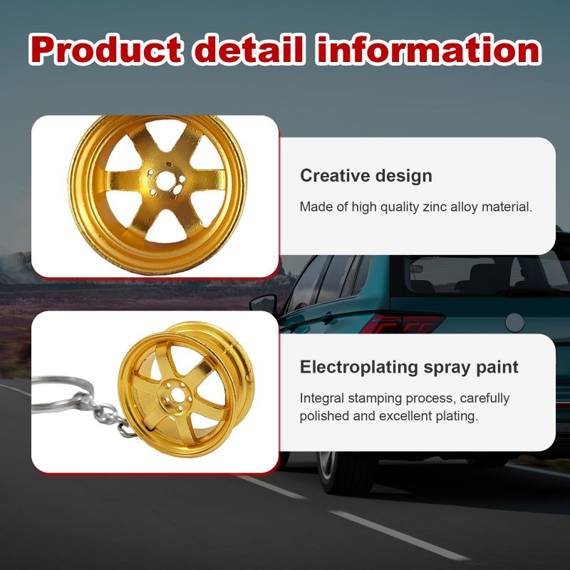 Augeny Car Turbo Keychain Creative Charming Polishedcharger Chain Mini Auto Turbo Key Ring Part Decoration Wire Ring-golden