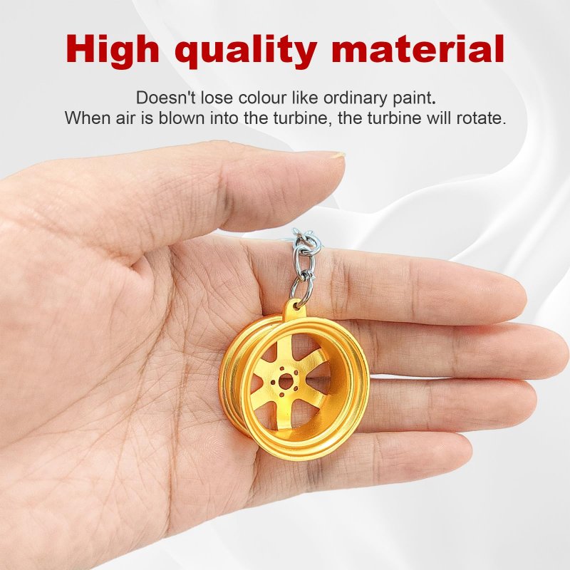 Augeny Car Turbo Keychain Creative Charming Polishedcharger Chain Mini Auto Turbo Key Ring Part Decoration Wire Ring-golden