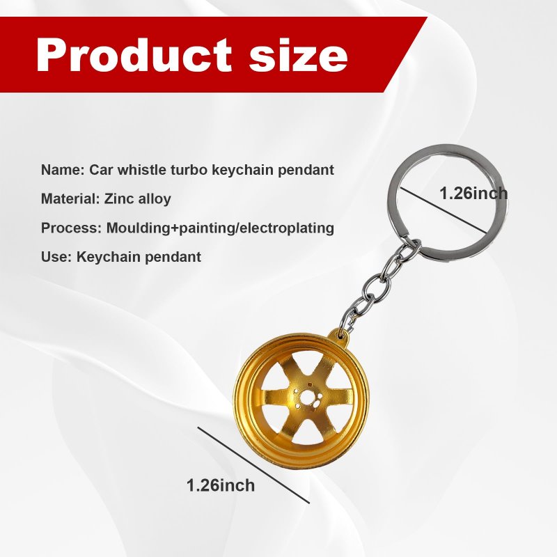 Augeny Car Turbo Keychain Creative Charming Polishedcharger Chain Mini Auto Turbo Key Ring Part Decoration Wire Ring-golden