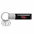 Ipick Image Compatible With Dodge Charger R T Black Real Leather Strap Chrome Round Hook Metal Key Chain