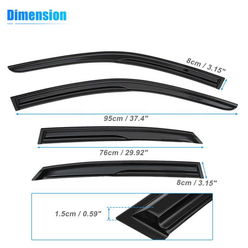 1 Set Window Visors Rain Guards Deflectors Tape-on Durable For Honda Civic 2022 2023 Black