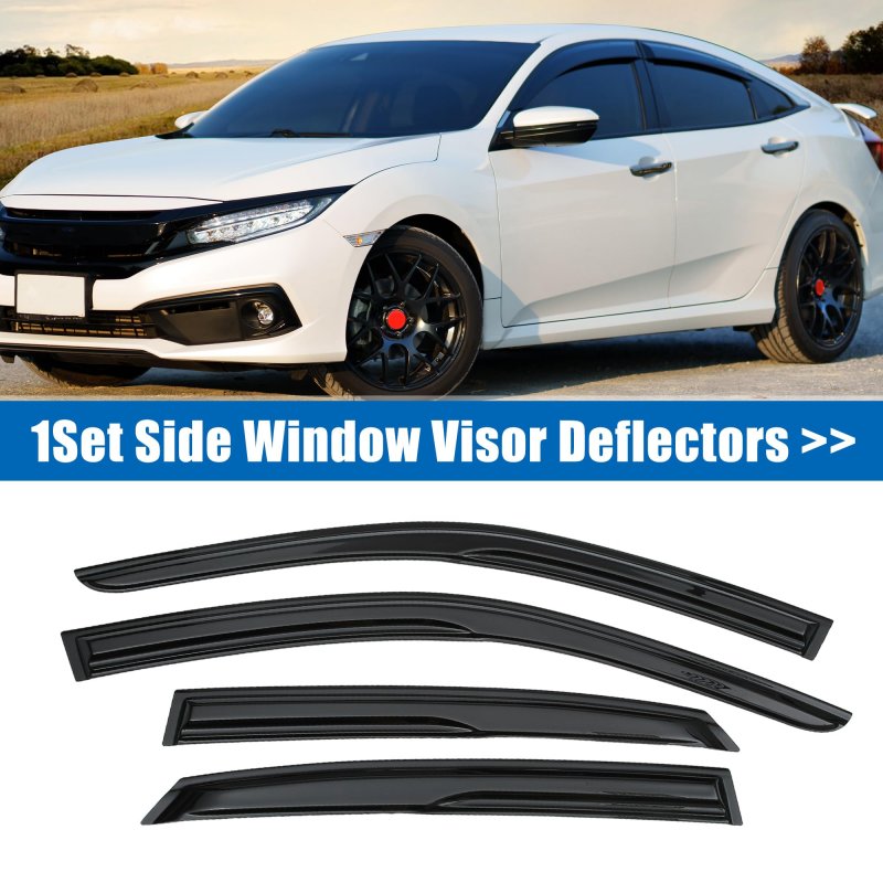 1 Set Window Visors Rain Guards Deflectors Tape-on Durable For Honda Civic 2022 2023 Black