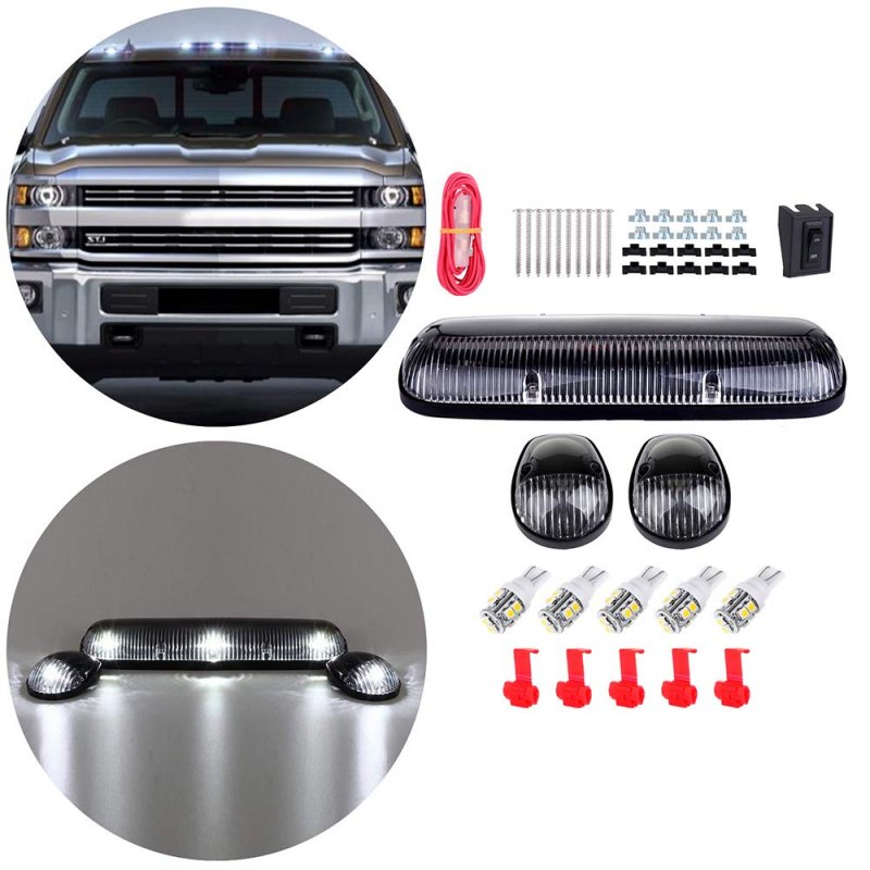 Cab Marker Light 3pcs Clear Top Roof Running Assembly T10 White Bulbs 1 Set Wiring Pack Switch Fit For 2002-2006 Chevy