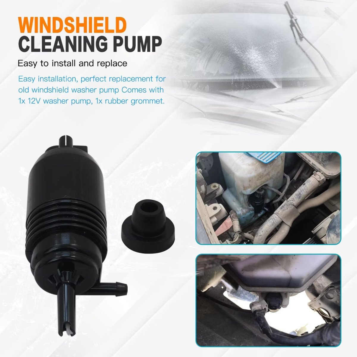 Windshield Washer Pump Replace 22999423 84518407 12v Fluid With Grommet For 2015-2020 Sierra 2500 Hd
