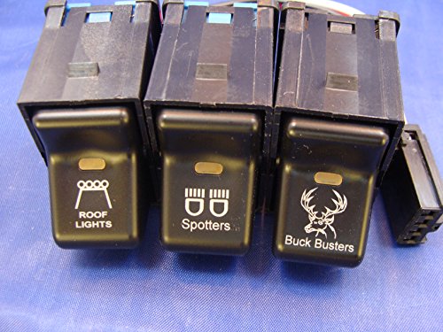 Jeep 1997-2006 Tj Wrangler Rocker Switch 3 Kit- Roof Lights Spotters Buck Pack With Pig Tails