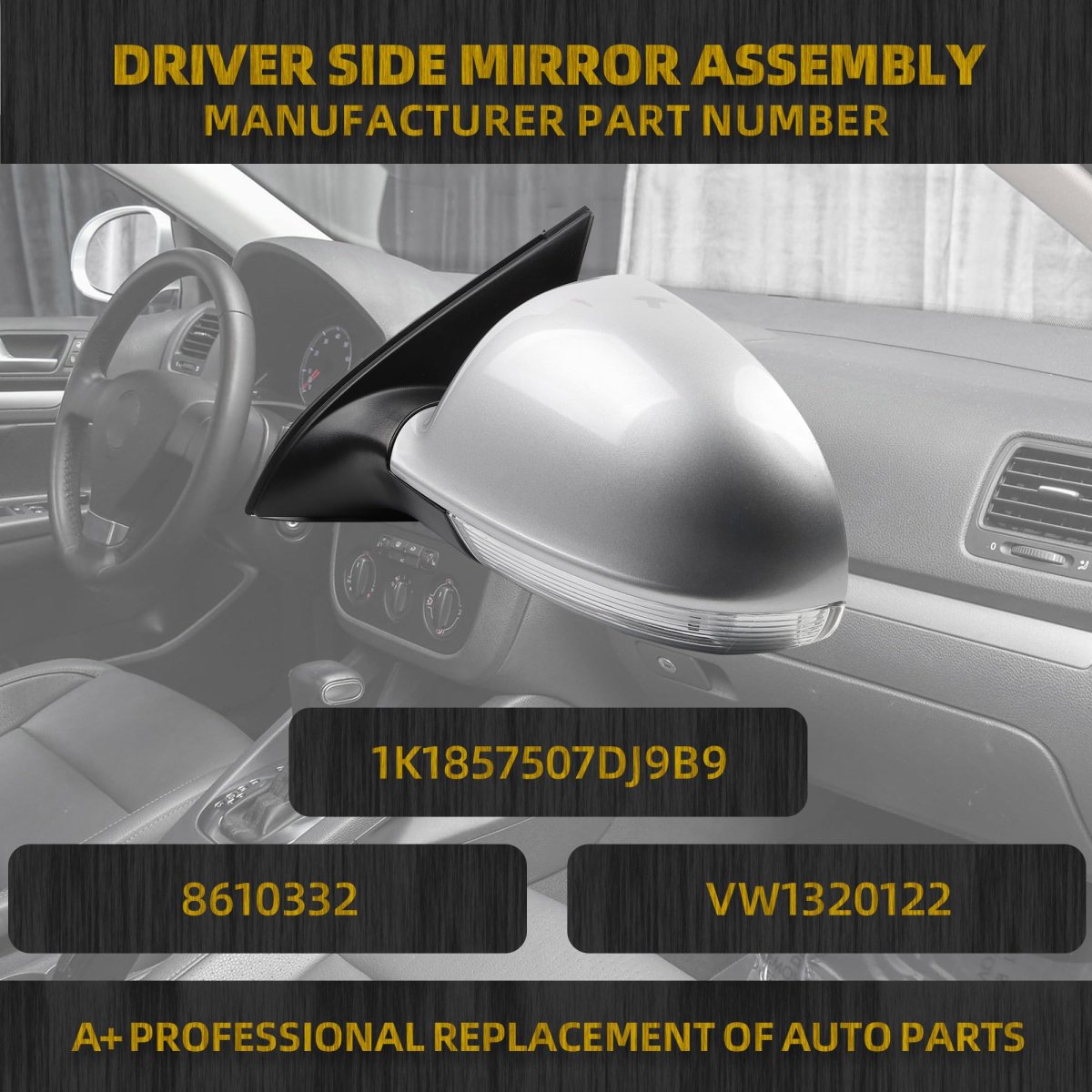 Driver Side Mirror For 2005 2010 Volkswagen Jetta Silver Gray Left Door With Turn Signal Power Heated Adjustment Glass Manual