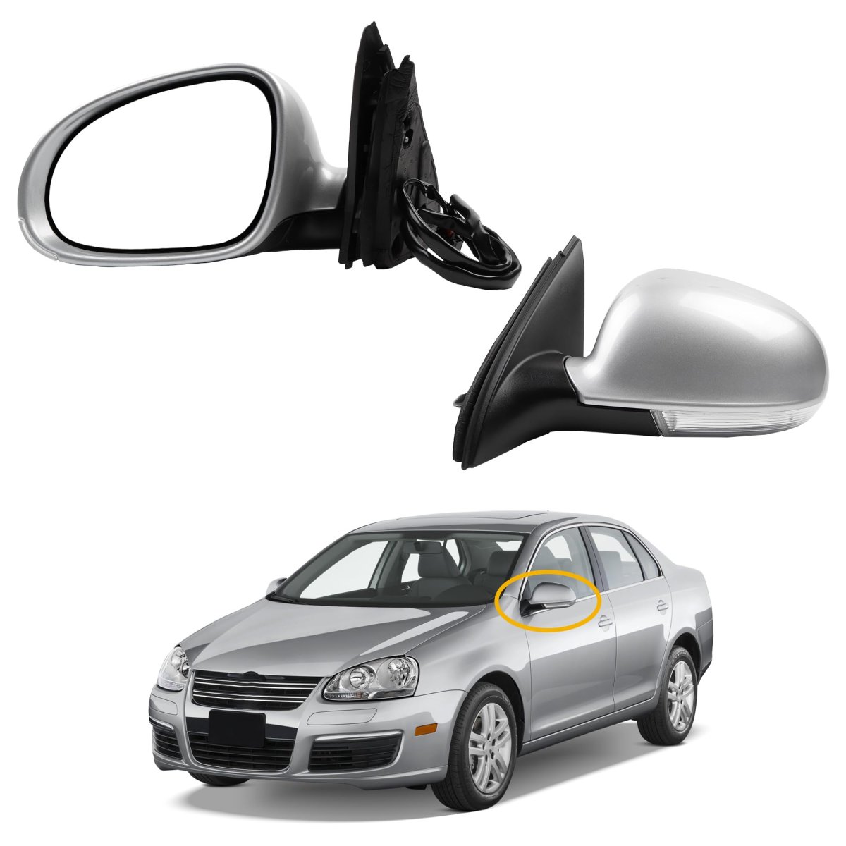 Driver Side Mirror For 2005 2010 Volkswagen Jetta Silver Gray Left Door With Turn Signal Power Heated Adjustment Glass Manual