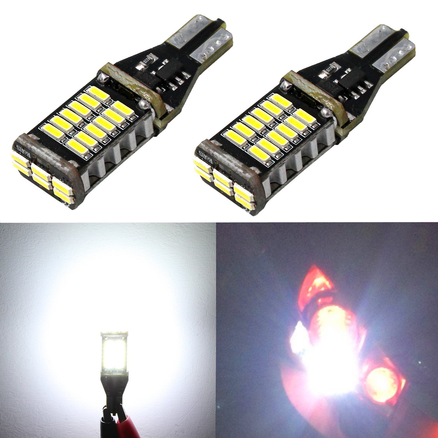 Alla Lighting 2pcs Extremely Super Bright 1000 Lumens 921 912 T15 W16w Led Bulb High Power 4014 30-smd Lights Bulbs For Back-up