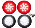 4 Truck Trailer Round 2 Clear Lens Red Strong White Led Light Stop Turn Tail Back-up Reverse Fog 