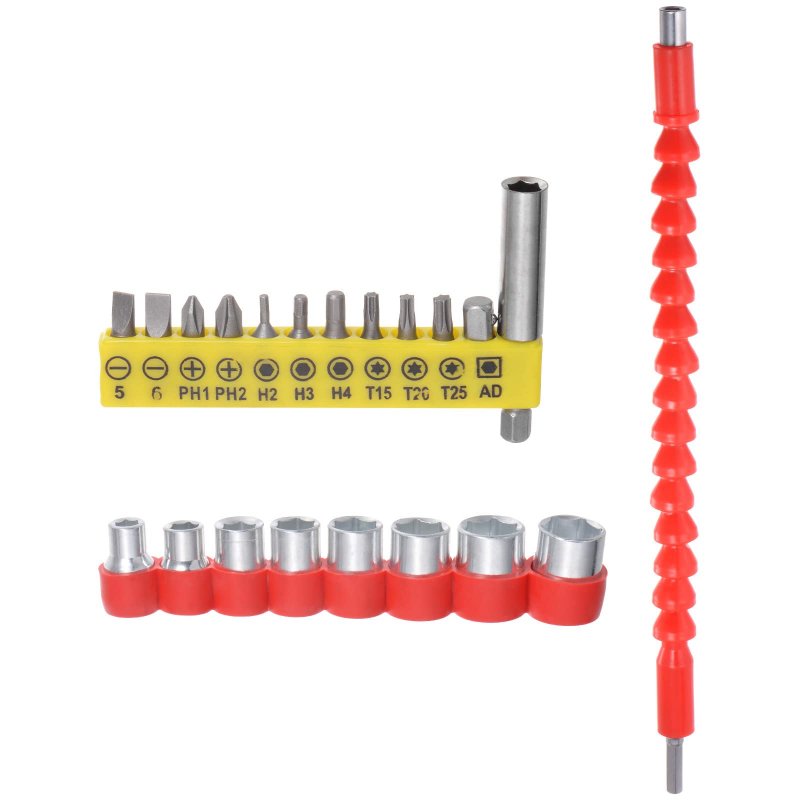 Flexible Drill Bit Extension Kits 21pcs Screwdriver Set 1 4 Hex Shank Crv Screw Driver Kit Tools With Red Shaft