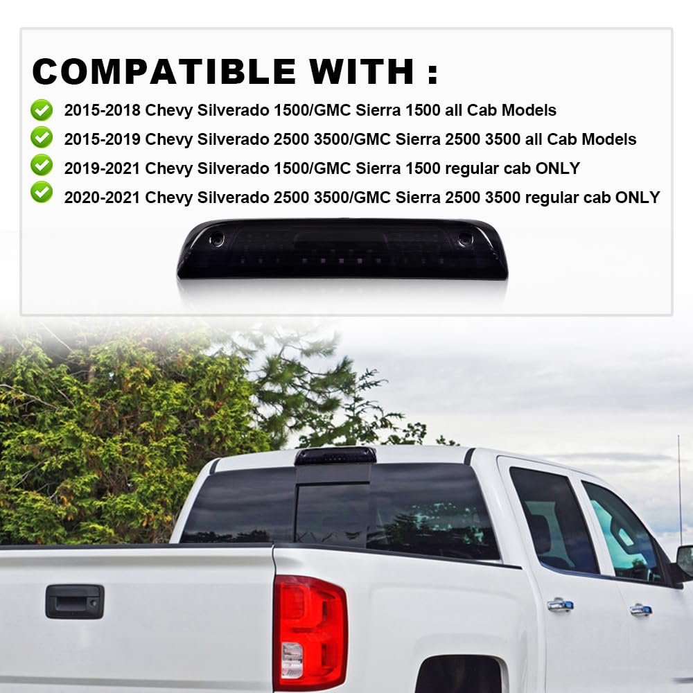 Led Third Brake Light For Chevy Silverado 1500 2500hd 3500 3500hd And Gmc Sierra 2014 2018 Smoky Lens Black Housing 23509162