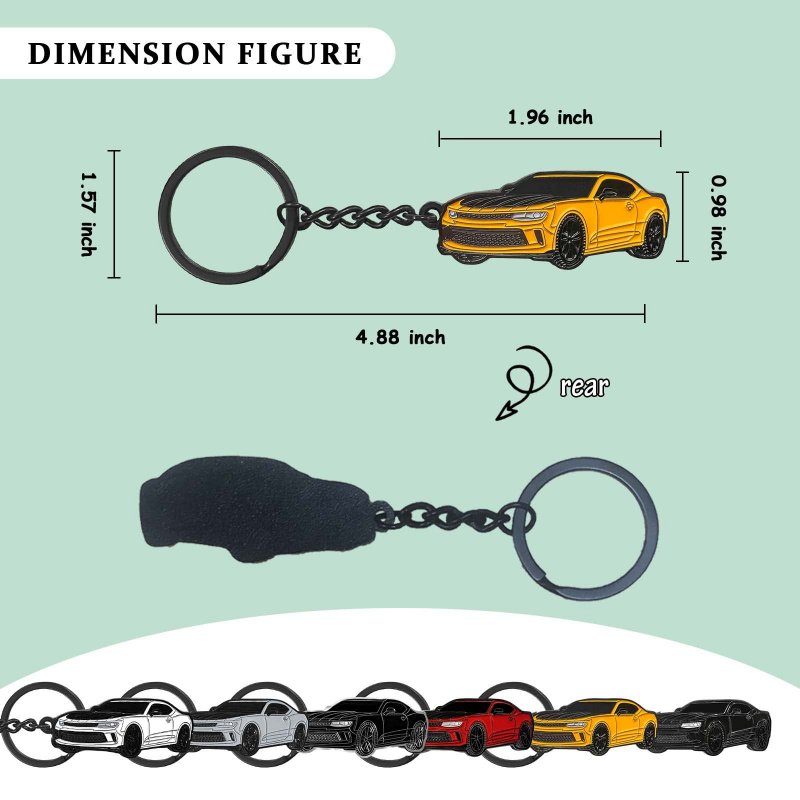 Chevy Camaro Keychain Accessories For 2010 To 2020 Metal Zinc Alloy Key Chain With Double Ring Yellow 2 X 1 In