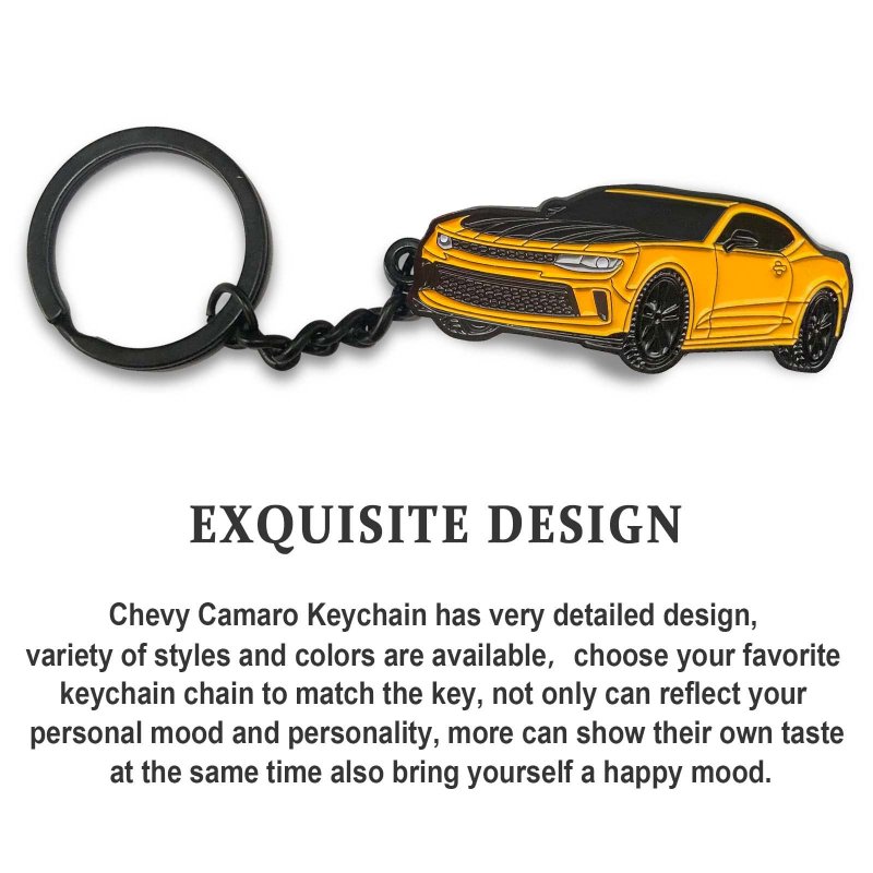 Chevy Camaro Keychain Accessories For 2010 To 2020 Metal Zinc Alloy Key Chain With Double Ring Yellow 2 X 1 In