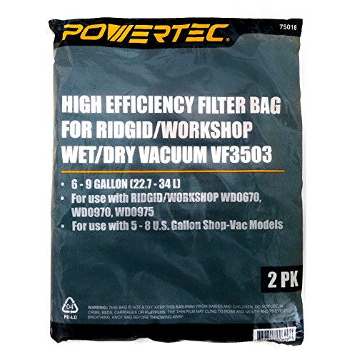 POWERTEC 75016-P2 High Efficiency Replacement Filter Bags for RIDGID 4 Pack WORKSHOP Wet/Dry Vacuum VF3503