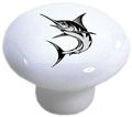 Set Of 2 Black Marlin Fish Ceramic Cabinet Drawer Pulls Knobs 