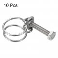 Uxcell 10pcs Double Wire Hose Clamp 25-29mm Adjustable Stainless Steel Clips With M8 Bolt For Dust Collection Pump Pipe
