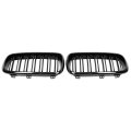 1 Pair Glossy Black Car Hood Kidney Bars Front Grille Double Line 4 Door For Bmw X5 2014-2018
