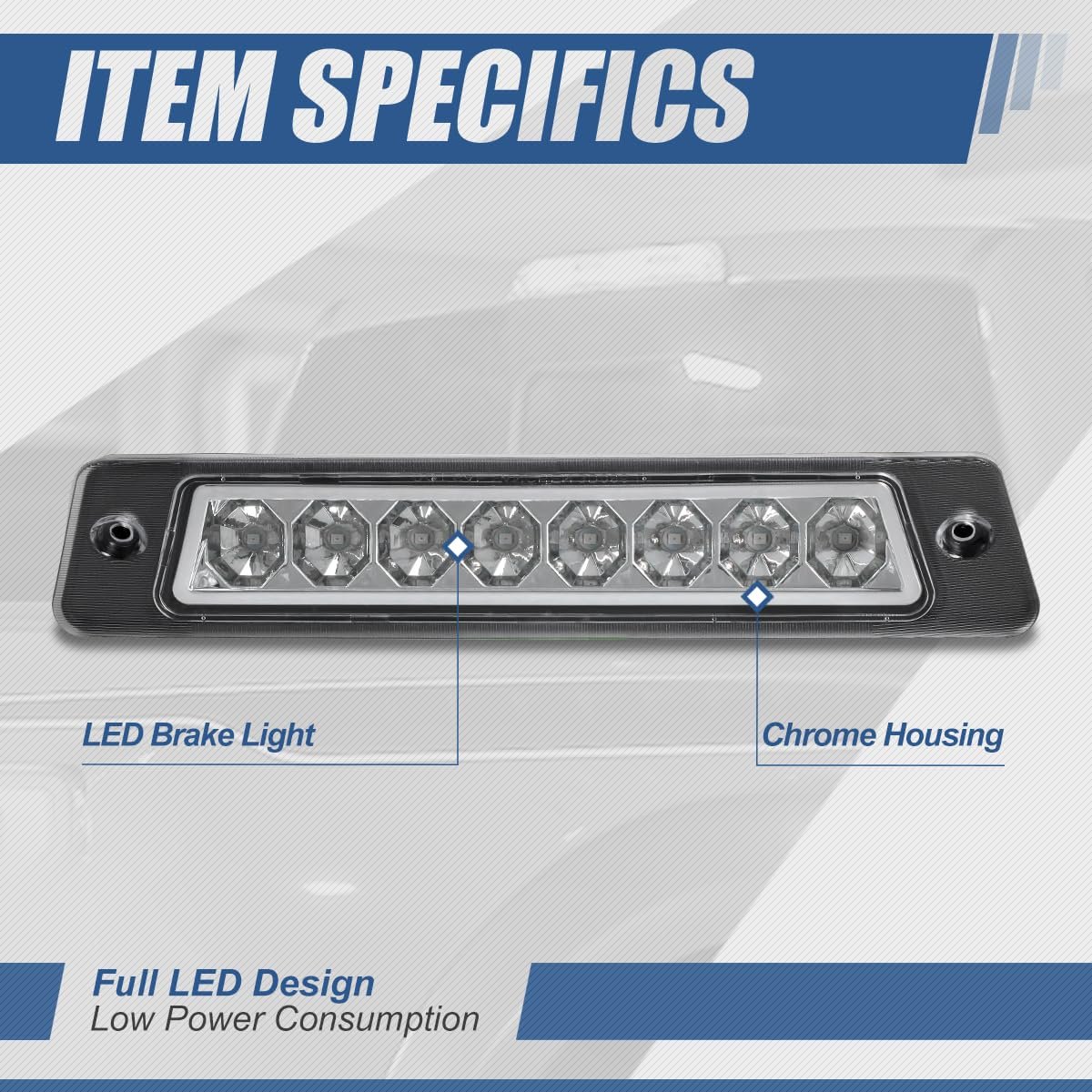 Auto Dynasty Spoiler Model Led Rear Third Brake Light High Mount Stop Lamp For Ford Mustang Lx Hatchback 87-93 Clear Lens