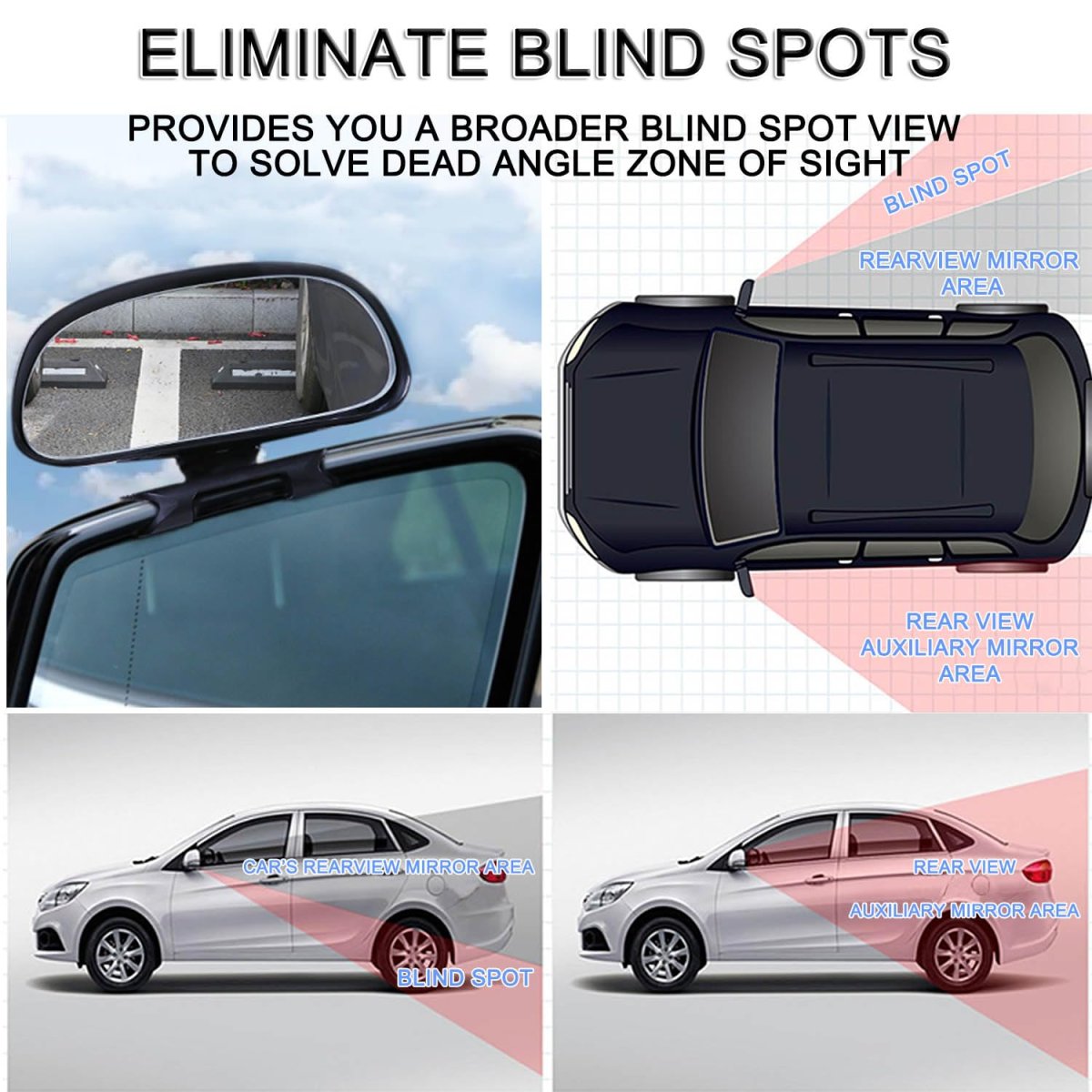 Small Blind Spot Mirror Adjustable 360 Degrees Rotation Convex Hd Glass Side Rearview With Clip On And Sticker For Cars Trucks