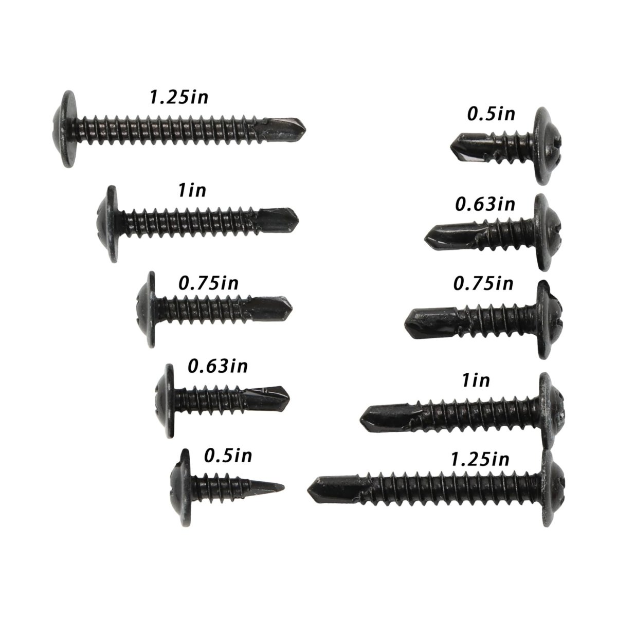 380 Piece Self Drilling Screws Kit For Metal And Wood 410 Stainless Steel 8 10 Phillips Modified Truss Head Black Oxide Coated