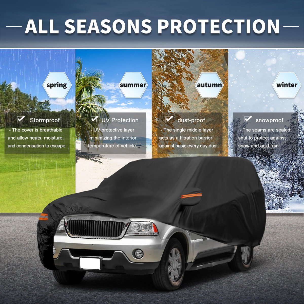 Car Cover Outdoor Waterproof Sun Rain Snow Hail Protection With Left Side Door Zipper 210d-pu For Lincoln Aviator