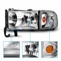 Amerilite 1994-2001 Chrome Replacement Headlights Assembly W Corner Light Set For Dodge Ram Truck 1500 2500 3500 Passenger And