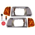 Niuparts 4 Pieces Combo- Headlight Bezel Chrome With Turn Signal Corner Lamp Driver Passenger Side Fit Kenworth T300 T330 Truck