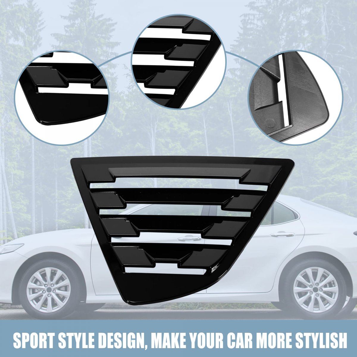 2pcs Glossy Black Rear Side Window Louvers Air Vent Scoop Shades Cover Blinds For Toyota Camry 2018 2019 2020 2021 Abs Material