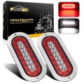 Partsam 2pcs 6-1 2 Oval Led Trailer Tail Lights 23 Flange Mount Waterproof Combo Red Stop Brake Running Taillights White Back