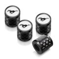 Ford Mustang In White On Real Carbon Fiber Barrel Black Aluminum Tire Valve Stem Caps 