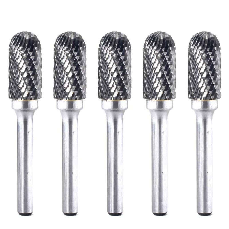 Sc-5 Tungsten Carbide Burr Set 5pcs Double Cut Cylinder Shape With Radius End 1 2 In Cutter Dia X Length 4 Shank Rotary File