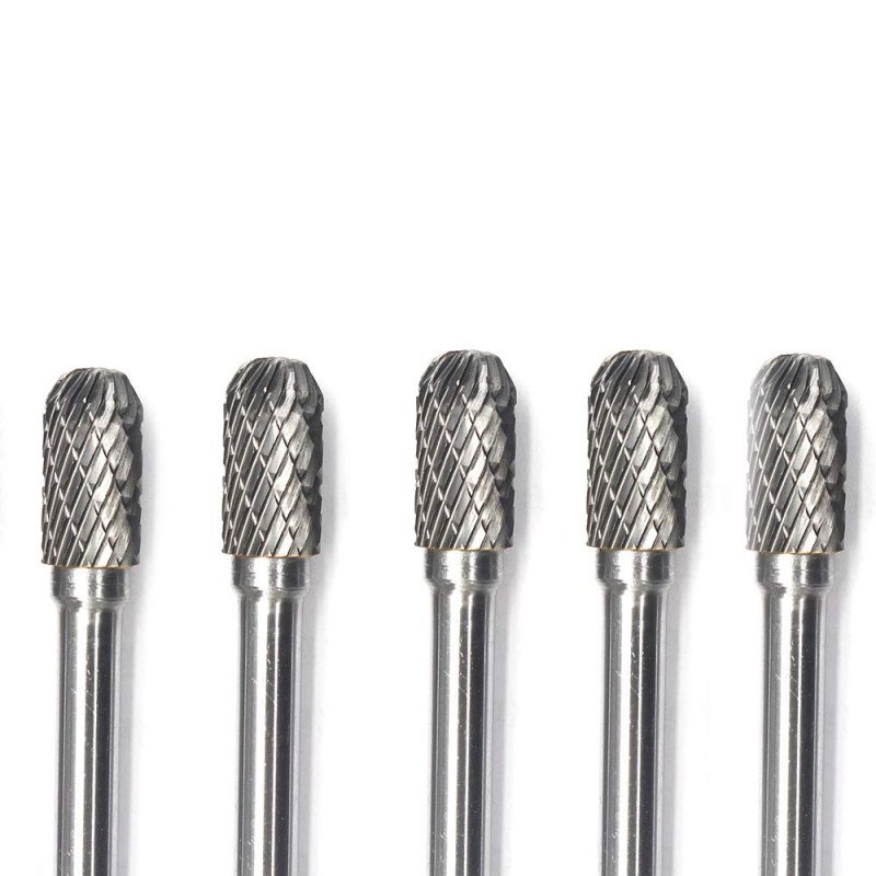 Sc-5 Tungsten Carbide Burr Set 5pcs Double Cut Cylinder Shape With Radius End 1 2 In Cutter Dia X Length 4 Shank Rotary File