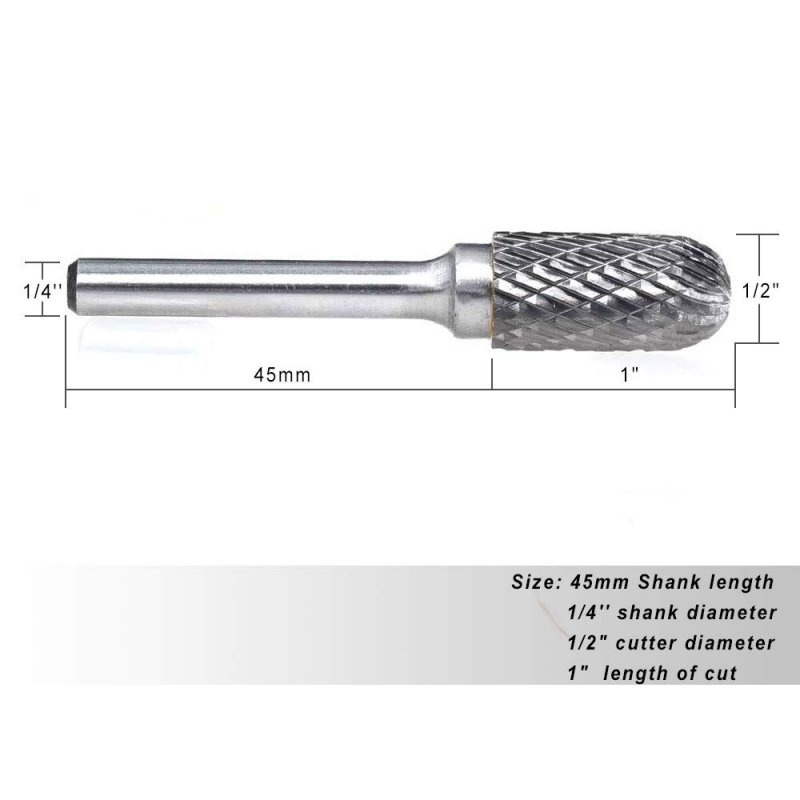 Sc-5 Tungsten Carbide Burr Set 5pcs Double Cut Cylinder Shape With Radius End 1 2 In Cutter Dia X Length 4 Shank Rotary File