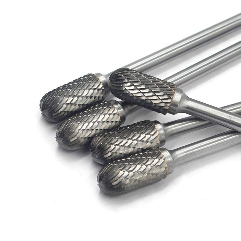 Sc-5 Tungsten Carbide Burr Set 5pcs Double Cut Cylinder Shape With Radius End 1 2 In Cutter Dia X Length 4 Shank Rotary File