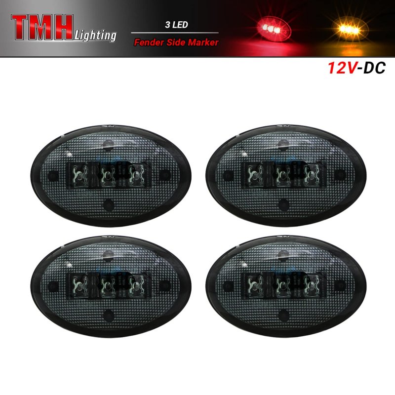 Tmh Pack Of 4 Smoked Lens 2 Amber Red Led Fender Bed Side Marker Lights Assembly 1999-2010 Ford F350 F450 F550 Heavy Duty