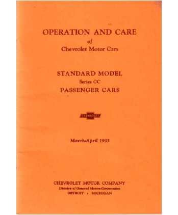 1933 Chevrolet Standard Model Series Cc Owners Manual