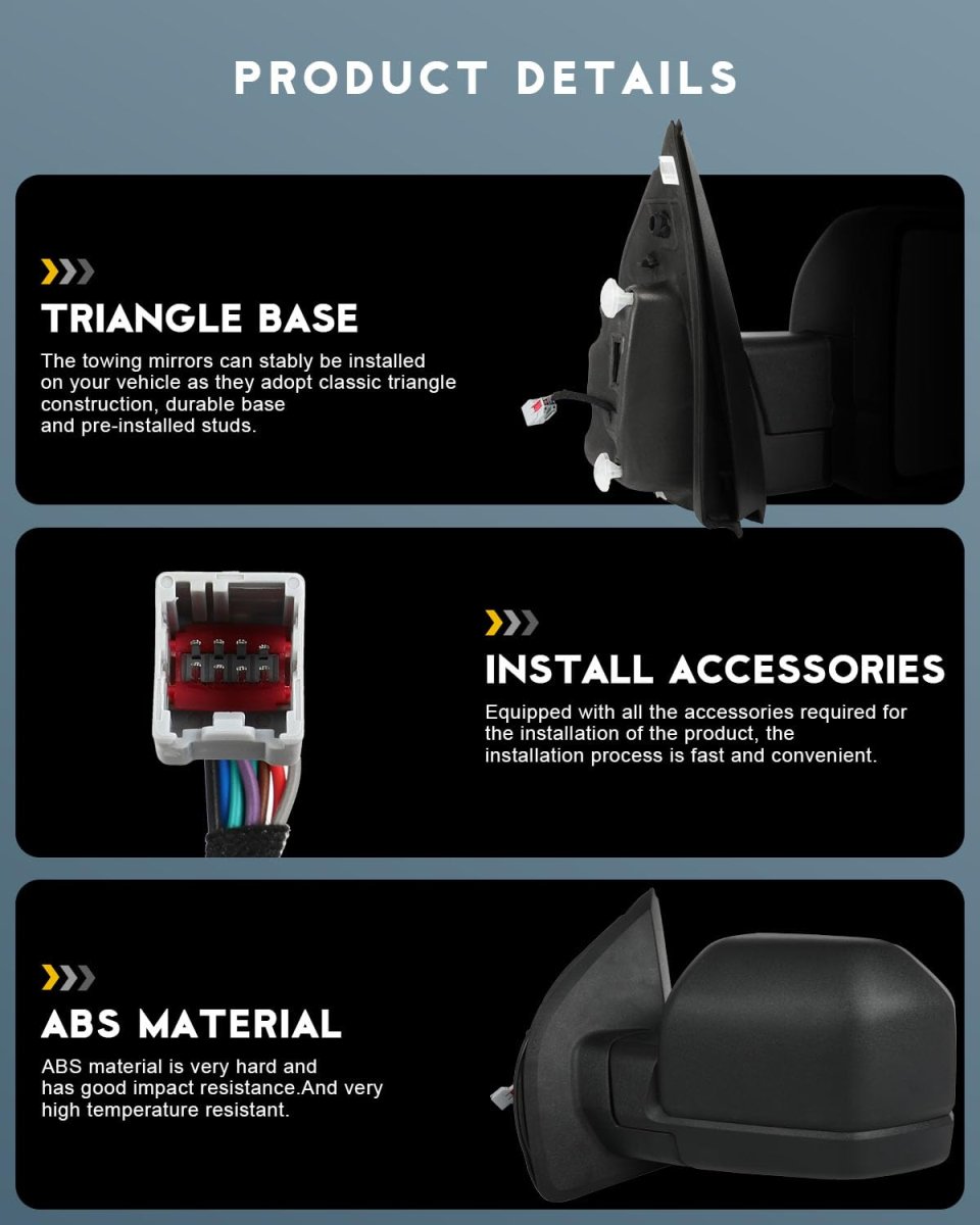 Tow Mirrors Power Left Driver Side Towing Fit For 2015-2020 F150 Pickup Truck With Temperature Sensor Manual Folding
