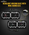 Partsam Headlight Housing Base With H4 Plugs Wire Harnesses Stainless Steel Bezel Replacement For Kenworth T600 T800 W900